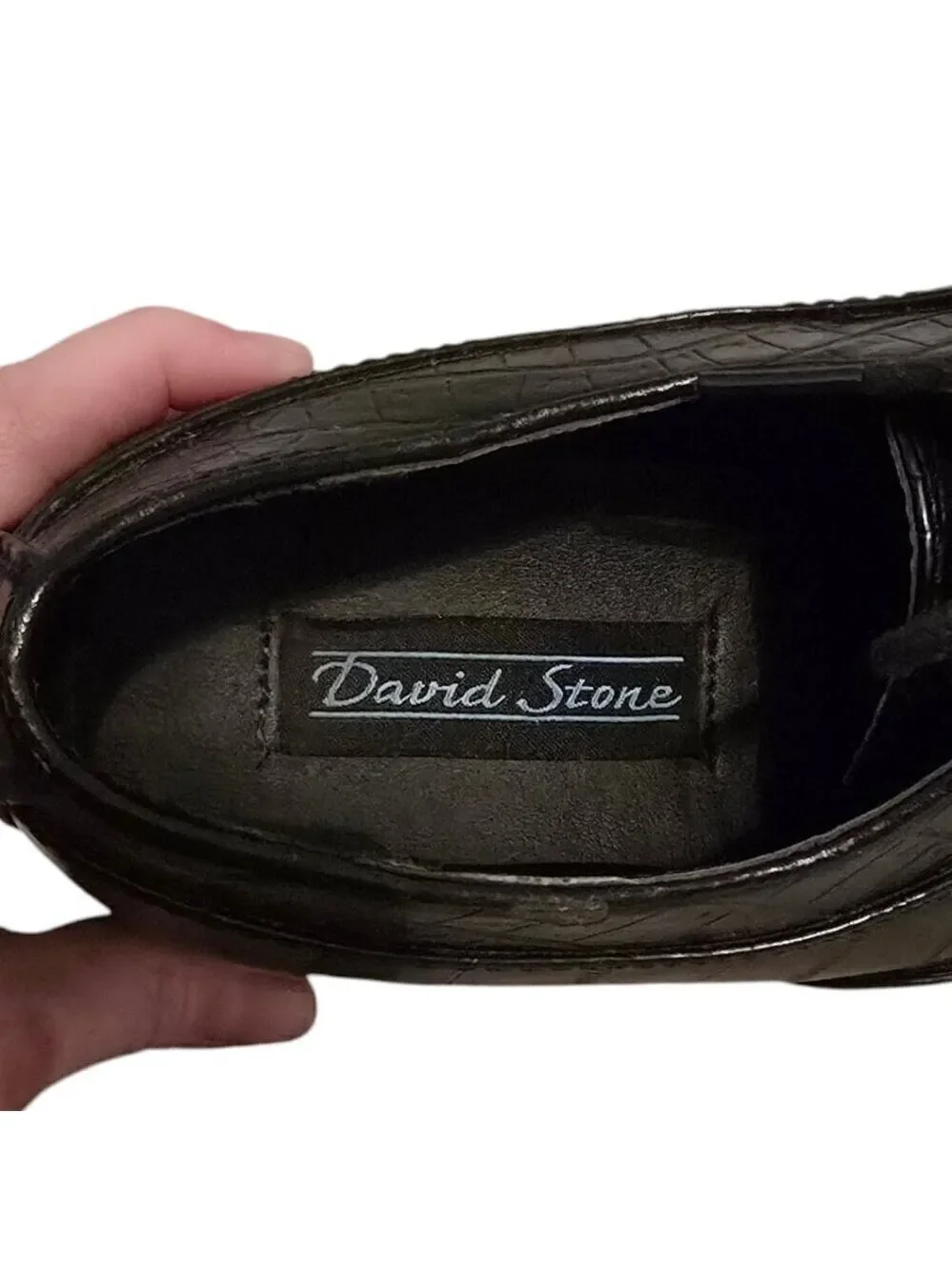 David Stone Vintage Black Croc Embossed Square Toe Lace Up Dress Shoe Sz 8.5D